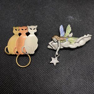 Cat Brooch with a Fairy Brooch
